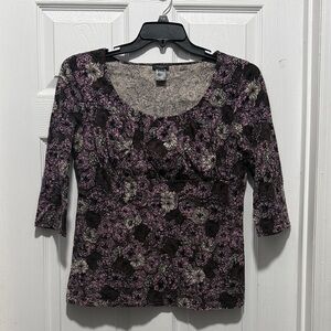 Ann Taylor Floral Blouse in Black and Purple